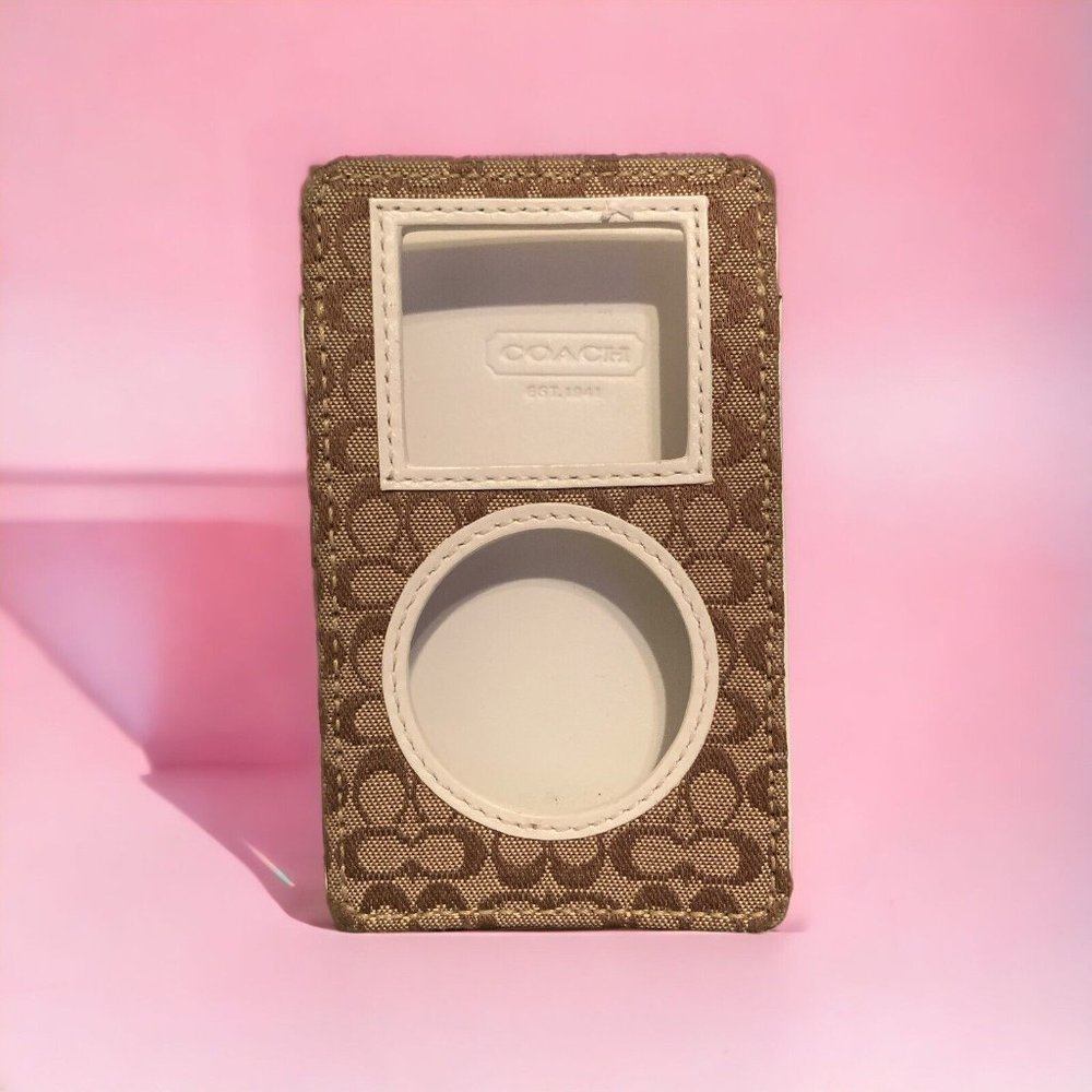 Vintage COACH Signature Logo Tan Canvas iPod Case Wristlet